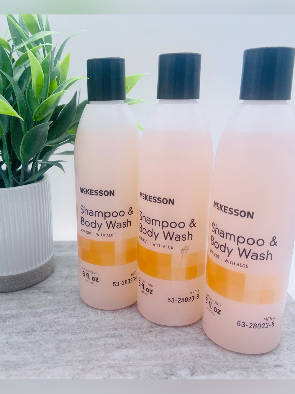 NEW! Lot Of 3 McKesson Shampoo & Body Wash 8 oz x 3 Apricot Scent w/Aloe